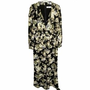 Ali & Jay Women's Jumpsuit‎ Romper Black Long Sleeve Floral V-Neck Back Zip Sz L